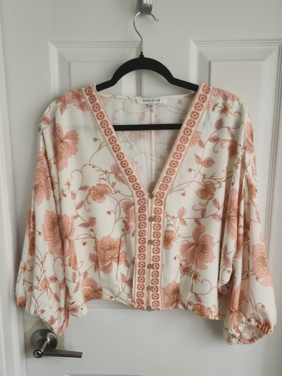 Rose & Olive Tops - Rose & Olive Cream Blouse with Pink & Peach Floral Print